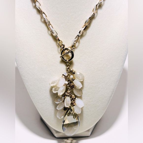 unknown Jewelry - Gold-Tone Pendant Necklace with White Crystal Drops